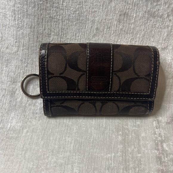 Coach Dark Brown Signature Key Case - Picture 12 of 13
